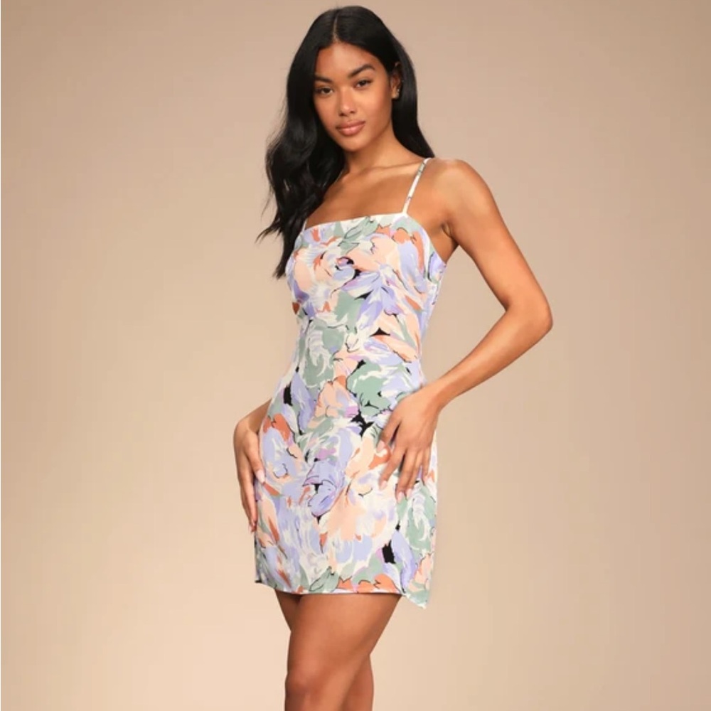 Lulu’s Impressions of Love Multi Floral Print Tie-Back Mini Dress